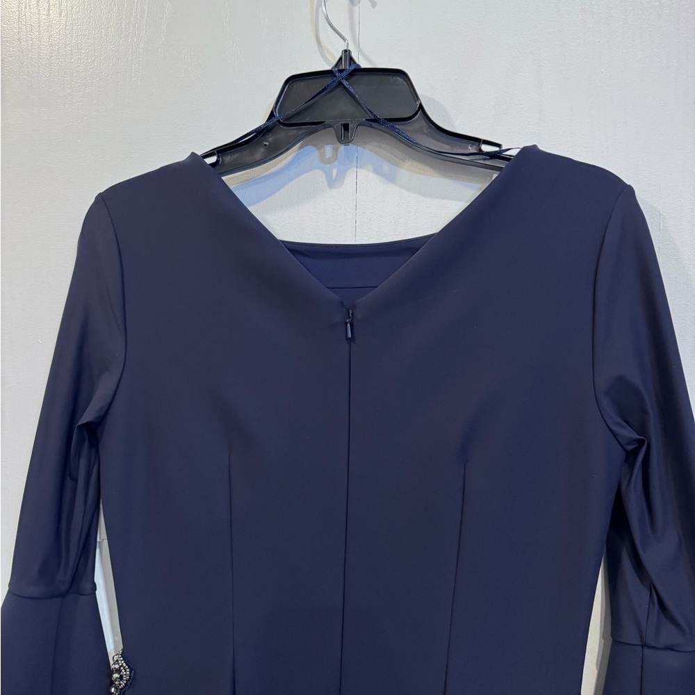 Alex Evenings Navy Sheath‎ Dress Cocktail, 3/4 Bell Sleeve, Knee Length, Sz 4 - Picture 10 of 12